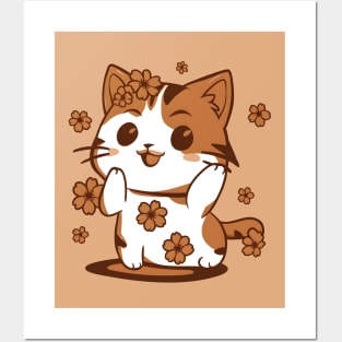 Smiling Cat with Flowers Posters and Art